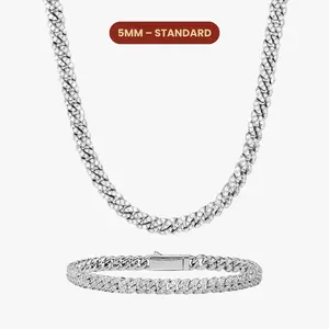 JAXXON Iced Out Cuban Set 5mm - Silver - Rhodium Bonded for Shine & Durability - Box Clasp - Bundle & Save