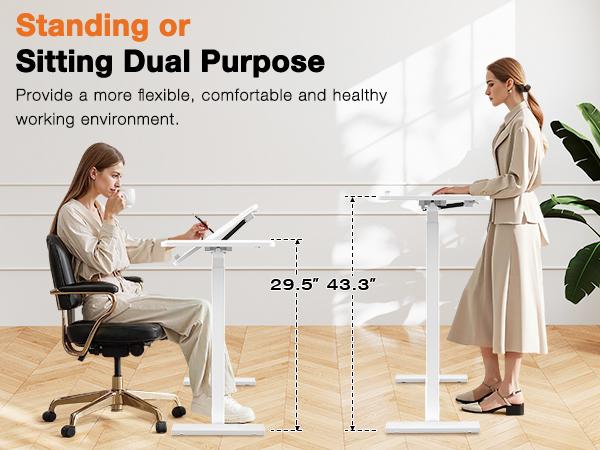 Overbed Bedside Table Adjustable with Wheels, Mobile Standing Stand Up Rolling Laptop PC Desks with Tilting Top Height Tray Side Computer Workstation