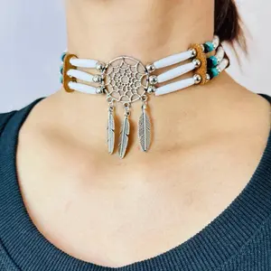 Handmade Dreamcatcher Tribal Choker Necklace – Native American Inspired Jewelry