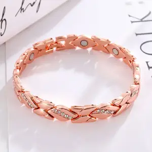 Virelyn B Women's leaf bracelet, pure copper magnetic bracelet with diamonds 3500 gauss effective magnet, outdoor fun
