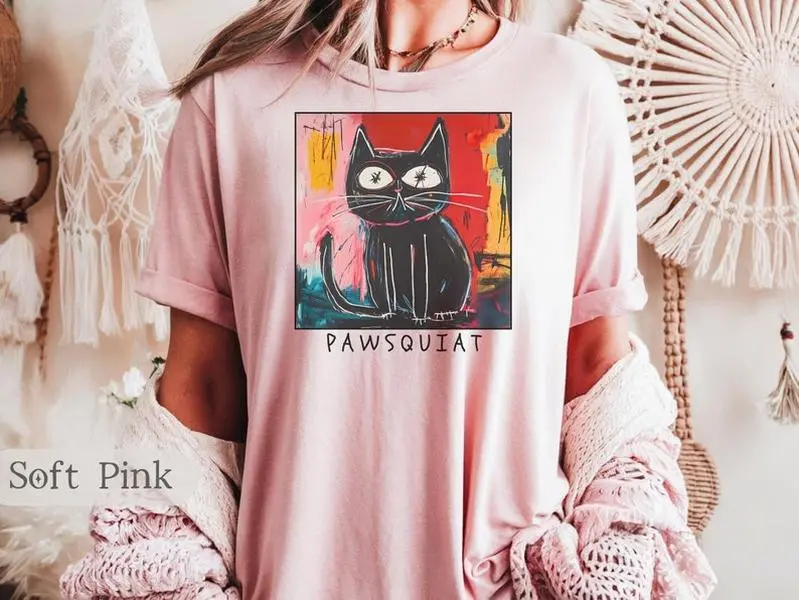 Basquiat Cat Art T-shirt, Funny Artist Cat Shirt, Cat Mom Gift, Famous Painting Tee, Unisex, Cat Lover Shirt, Black Cat T-Shirt, Art lover