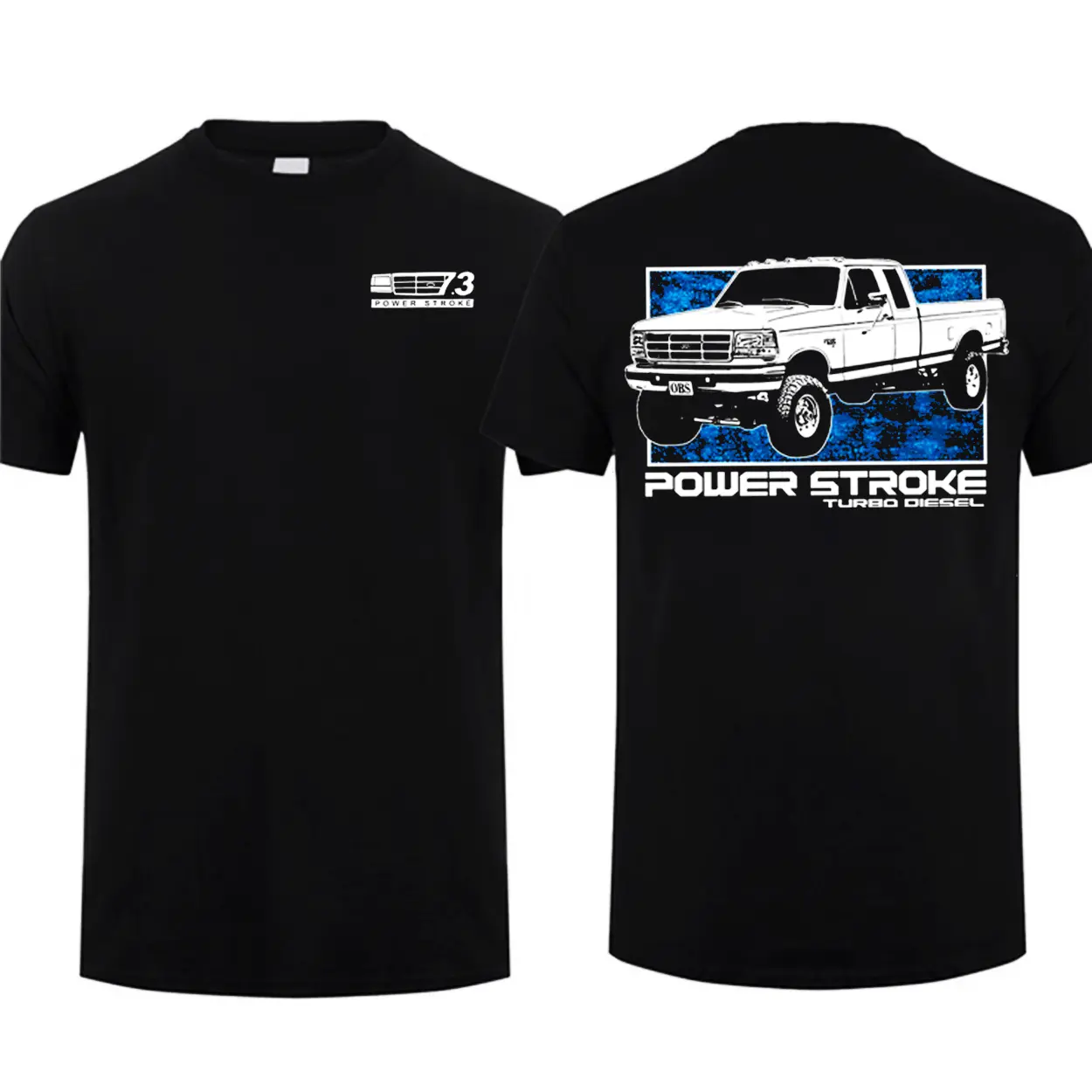 Powerstroke Turbo OBS 7.3 Trucks T-Shirt Ford Gang Men's Cotton Short Sleeve Car Graphic Tee Casual Menswear Ford Lover