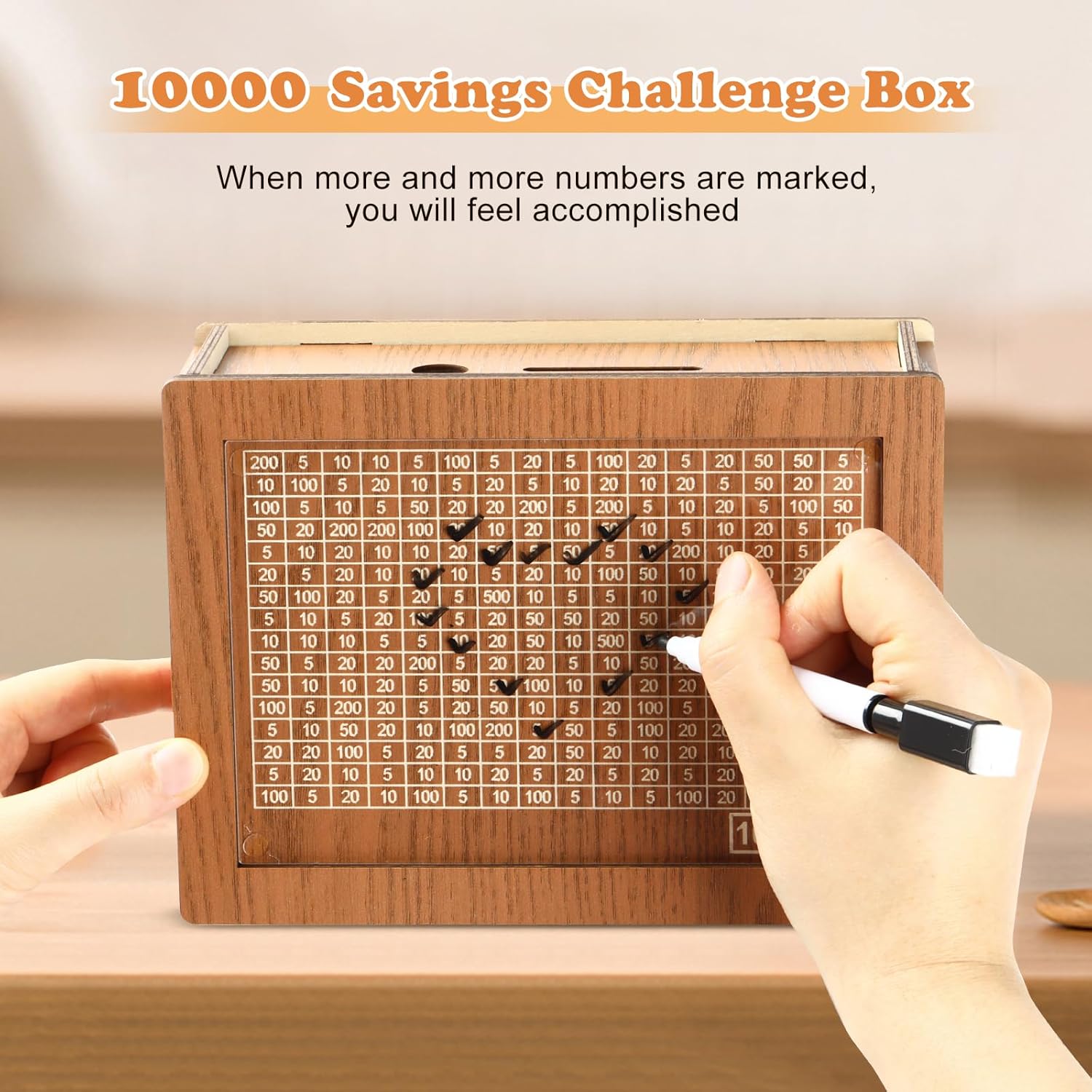 Wooden Cash Money Saving Box,Piggy Bank for Kids & Adults,10000 Savings Challenge Box,Coin Bank Toys Gift for 3-12 Year Old Boys & Girls (10000 Dollar)
