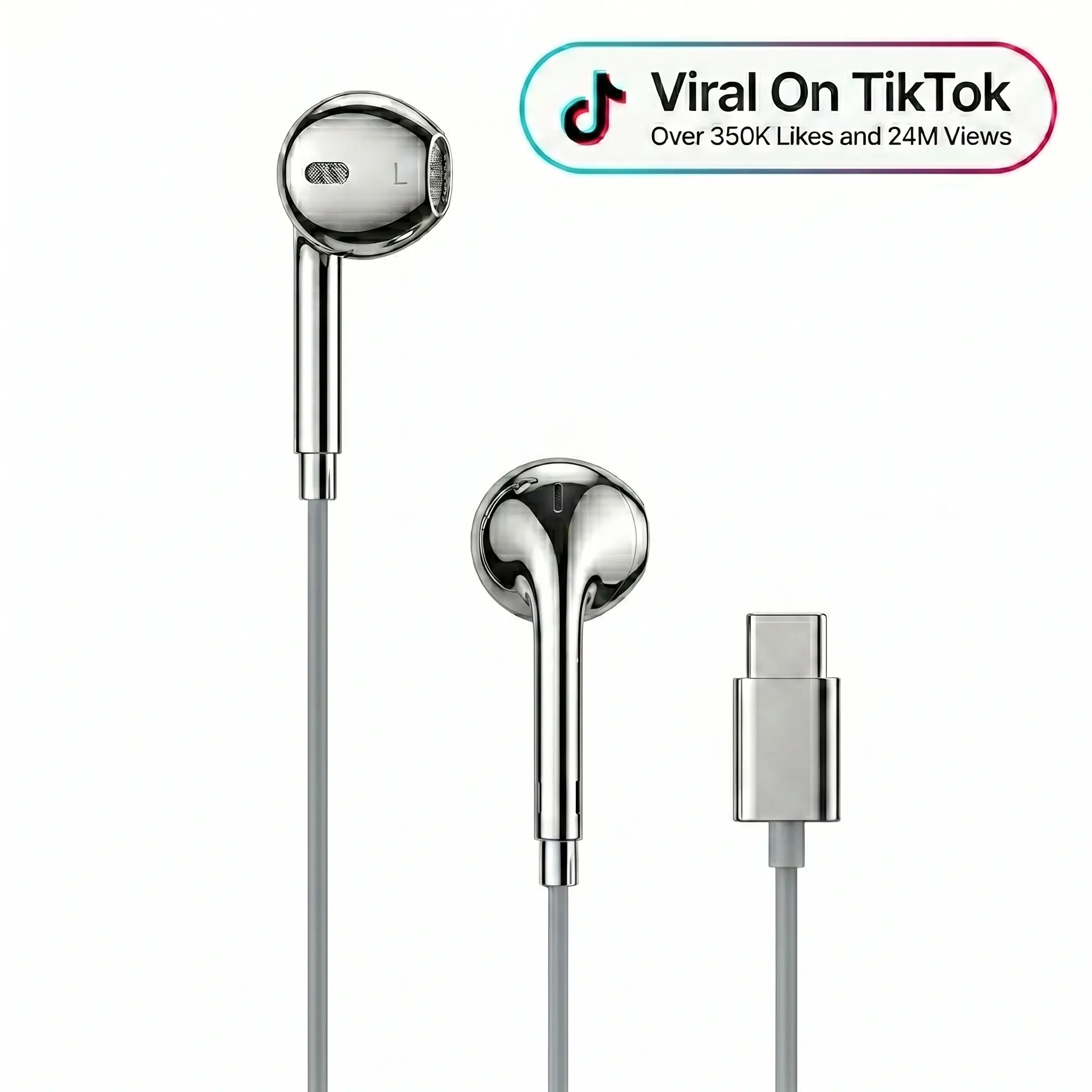 Aesthetic Chrome Wired Earbuds (USB Type-C)