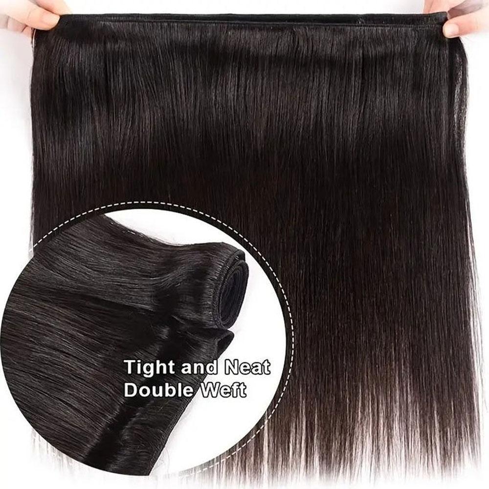 Odbe Hair Natural Black Straight 12A Raw Hair Bundles 16-30Inch Brazilian Virgin Human Hair Bundles Double Weft Hair Bundles Unprocessed Natural Hair