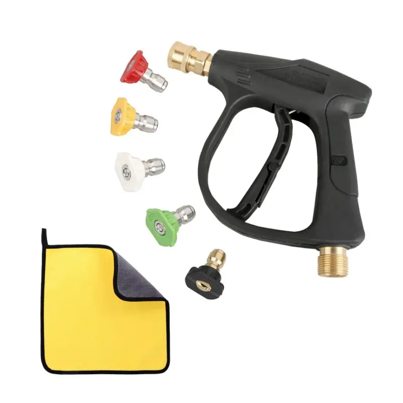 7-Pcs Auto Detailing Kit - High-Pressure Car Cleaning Kit for Car & Motorcycle Owners, Includes 5 Nozzles, 1 Spray Gun, 1 Ultra-Fine Fiber Towel for Drying & Polishing, Ideal for Courtyard Watering