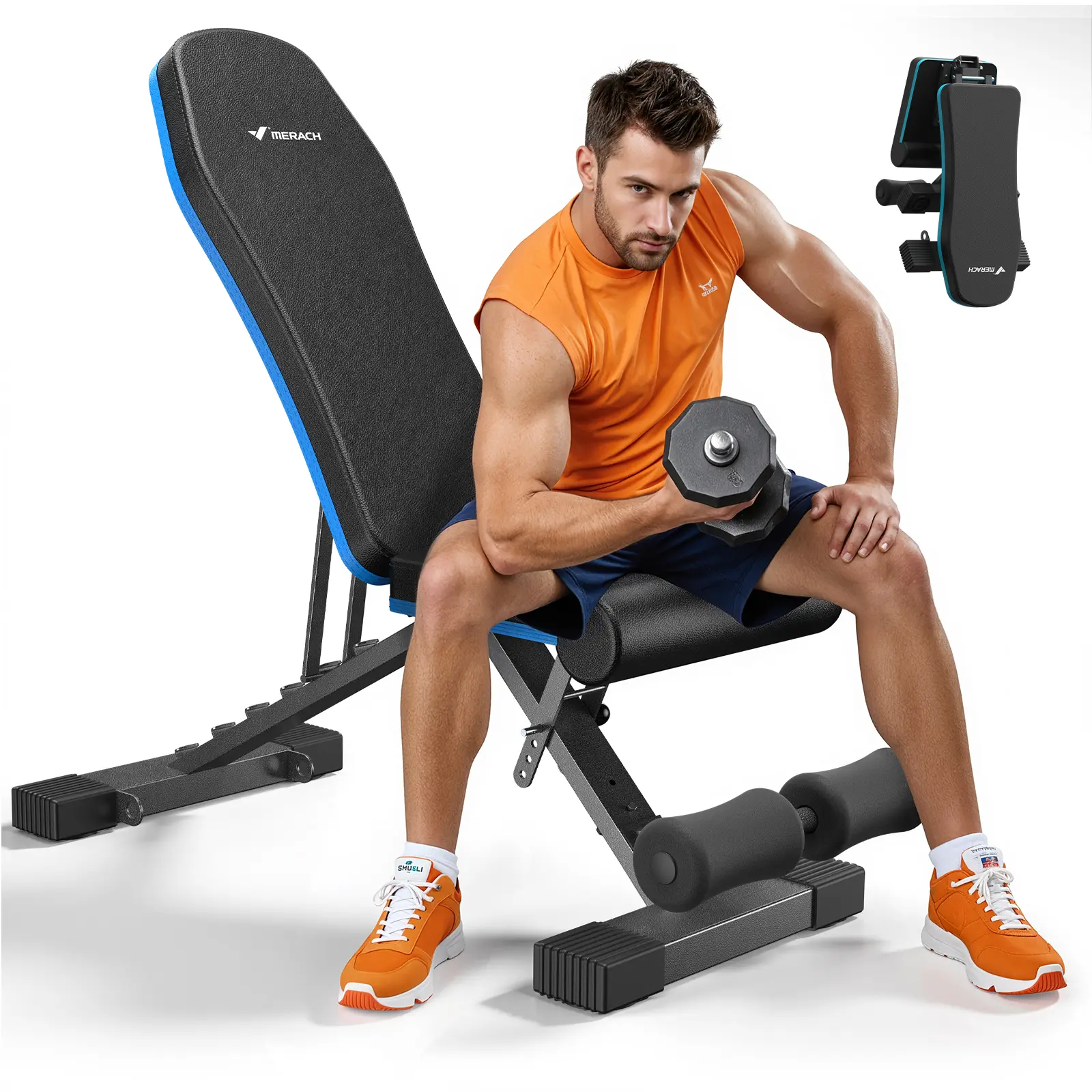 Merach Weight Bench, Foldable Weight Benches for Home Gym with 990 LBS, Adjustable Weight Bench with 72 Training Angles, Incline Bench Press for Full Body BackToSchool