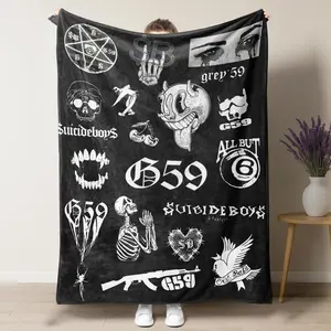 Suicider Boy G59 Record Collage Wool Blanket - Hip Hop Rap Theme Soft Comfort Throw with Iconic Suicider Boy and Grey59 Graphics, Perfect Fan, Sofa, Bed and Gift