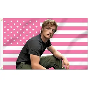 3x5 Ft Decorative Josh Hutcherson Flag Double Stitched with 2 Brass Grommets for Indoor Outdoor, Wall Hanging Peeta Tapestry Mellark College Dorm Room Decoration (Pink, 3x5 ft)Tapestry Decor