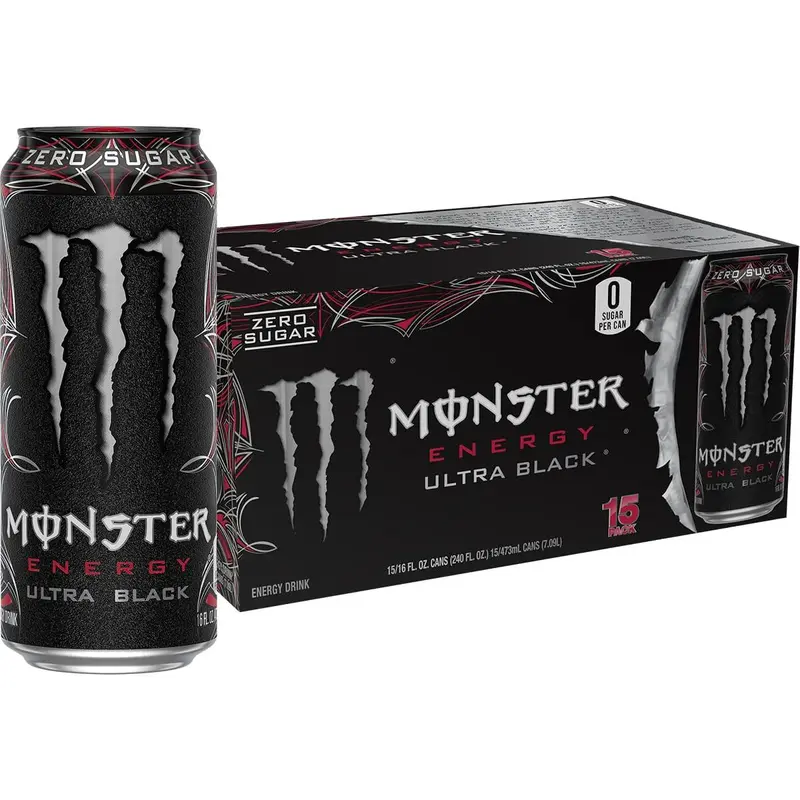 Monster Energy Ultra Black, Sugar Free Energy Drink, 16 Ounce | Pack of 15