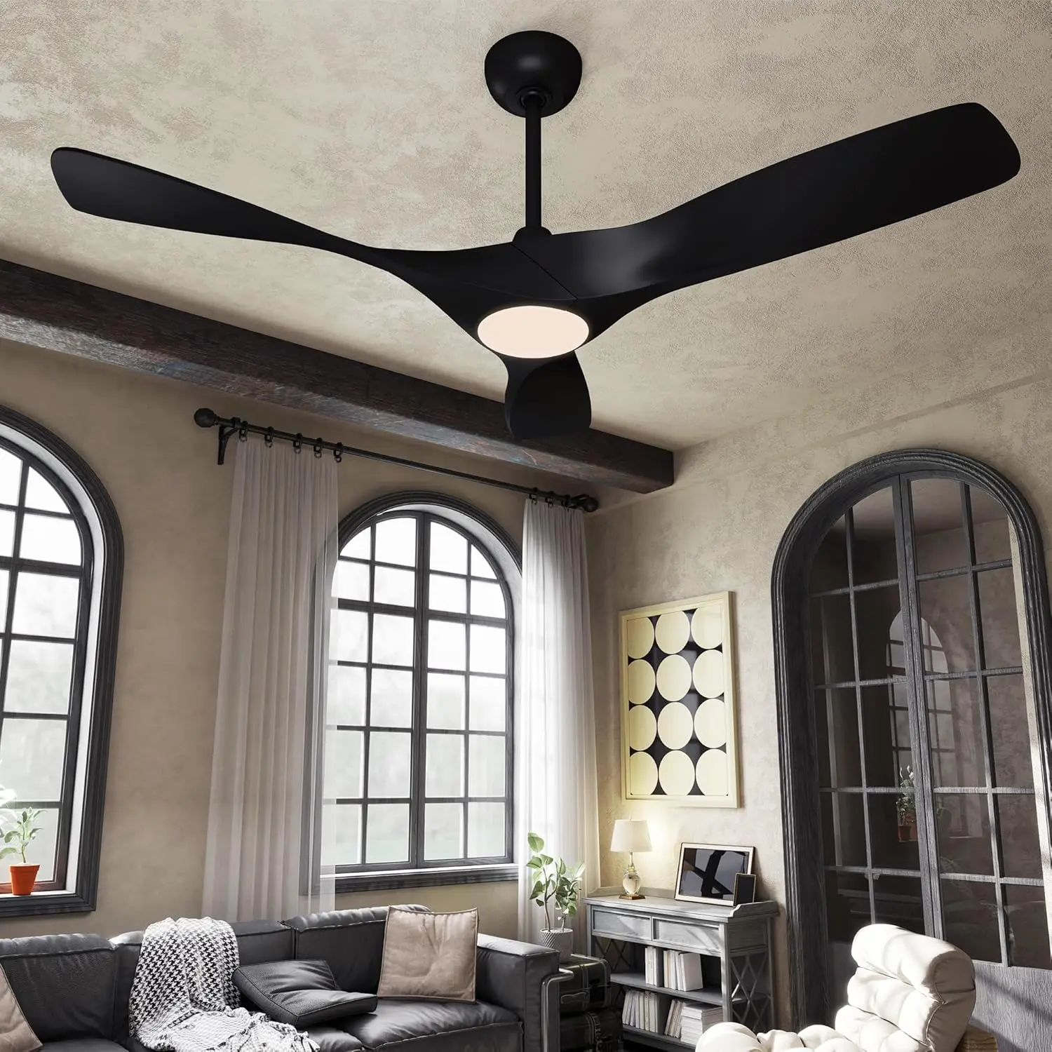YITAHOME Ceiling Fan with Light, 52in Ceiling Fans with Remote for Patio, 3 Blade Ceiling Fans, 2 Downrods, 6 Speeds Reversible Noiseless DC Motor for Bedroom, Living Room, Dining Room