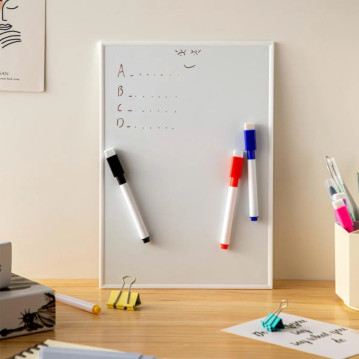 A4 Size Dry Erase Organizing Whiteboard, Magnetic White Board with 3 Dry Erase Marker Pens, Office Presentation Supplies