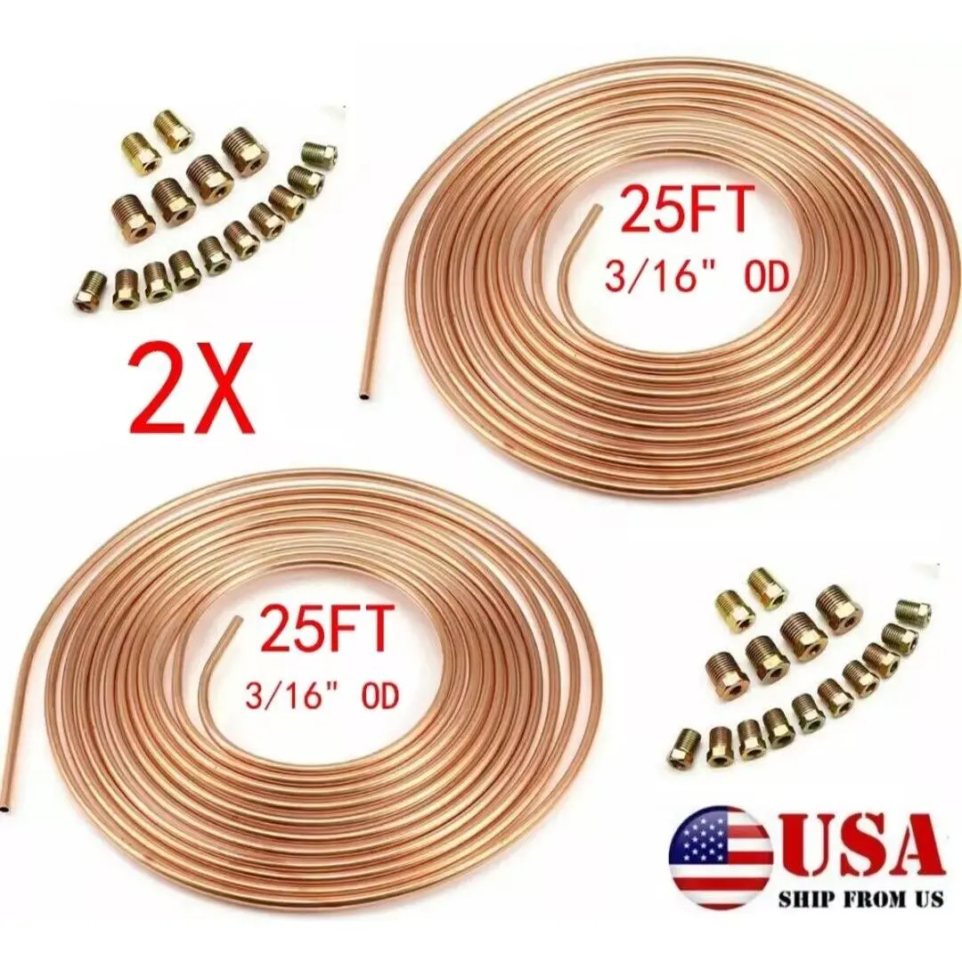 Professional Brake Line Kit 3/16 OD Copper Nickel Coil with Fitting Set Meets OEM Standards Easy to Bend & Flare Cable Sub Wiring Kit