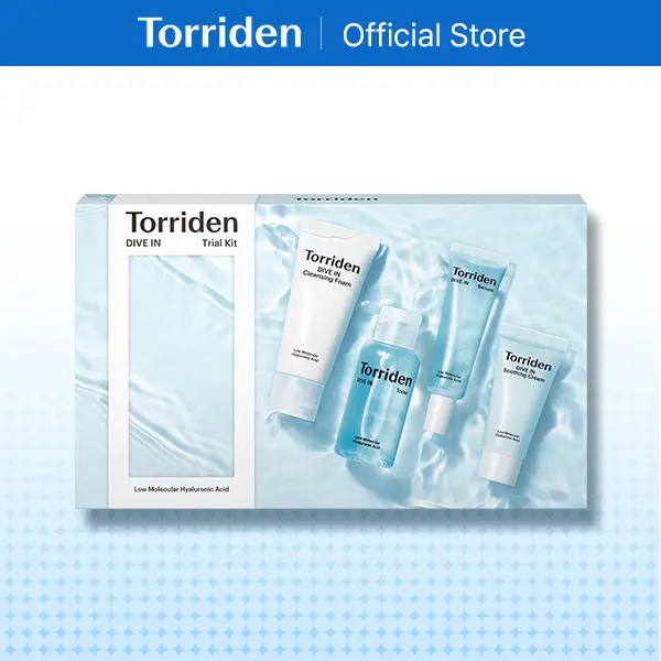 [Torriden Official] DIVE IN Trial Kit, Hydrating 4-Step Korean Skincare Starter Set with Hyaluronic Acid, Lightweight Cleansing Foam, Toner, Serum, and Soothing Cream for Sensitive Skin