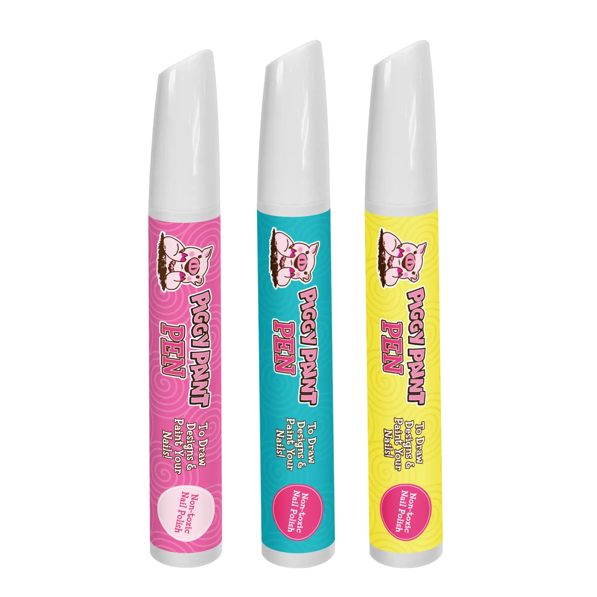 Pastel Pop 3-Pack Piggy Pen Bundle - Fun Nail Art Pens in Pink, Yellow & Teal for Kids, Safe, Non-Toxic, Cruelty-Free, Vegan