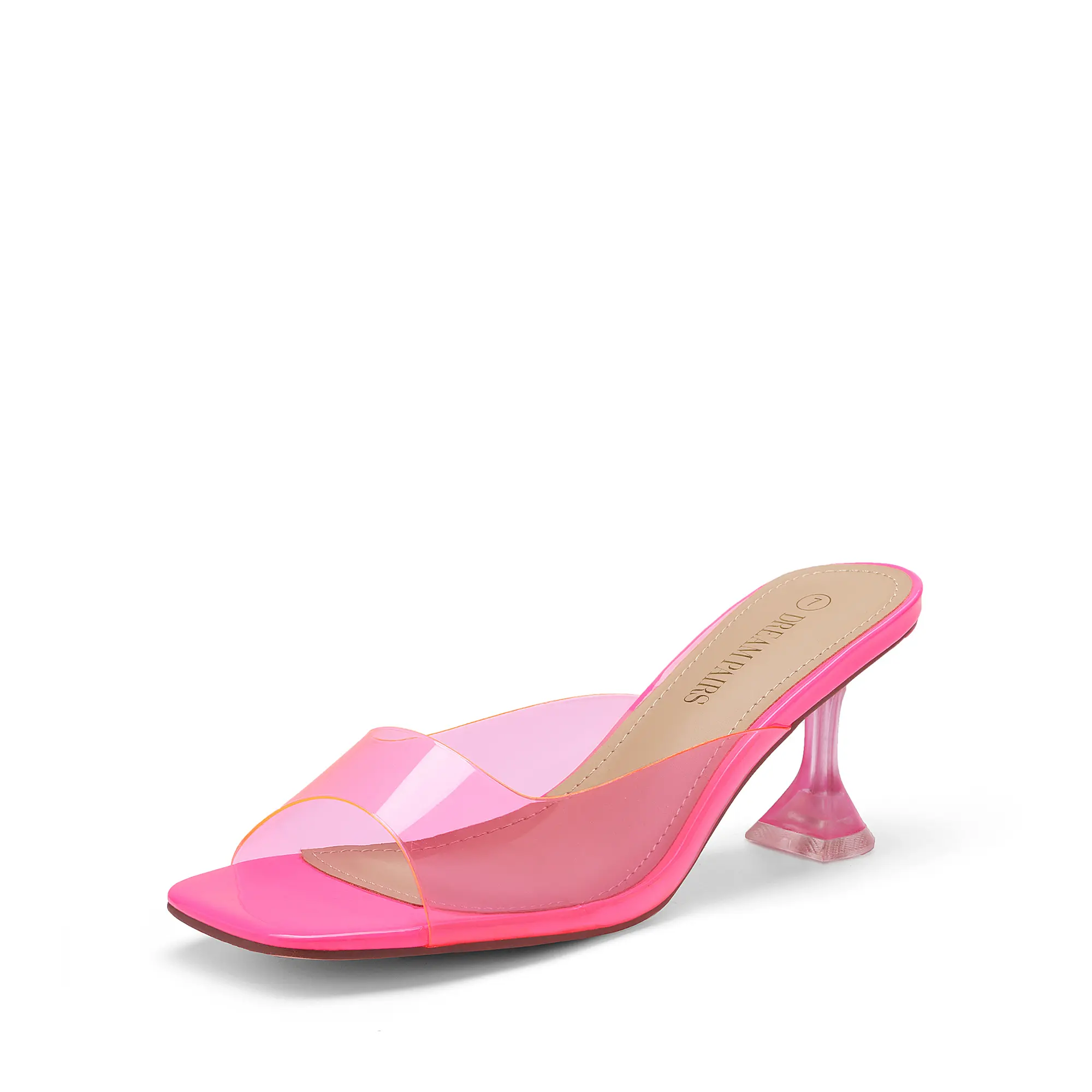 Dream Pairs Clear Square-Toe Stiletto Mules – Slip-On Wedding Dress Sandals, Cushioned Insole