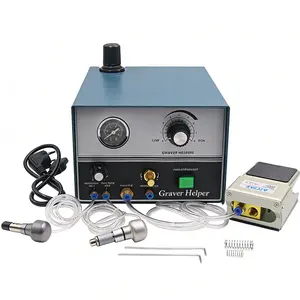 Professional Dual-Head Pneumatic Engraving Machine 100-4000Rpm 110V/220V Foot Pedal Control  for metal engraving and jewelry repai (No Gravers Included)