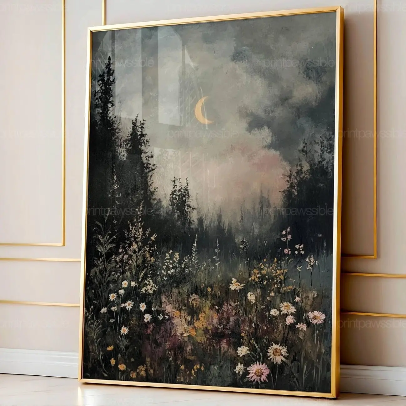 Dark Moody Flower Field Art, Dark Cottagecore Art, Dark Wildflower, Moody Art, Dark Print, Moody Florals P