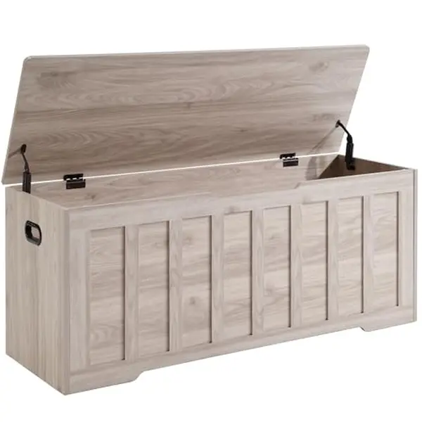 47.2" Large Storage Ottoman Bench with Lid, Wooden Toy Chest Trunk with Soft Close Hinges, End of Bed Footstool Storage Bench for Bedroom, Living Room Furniture, Easy Assembly