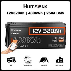 Humsienk 12V 320Ah LiFePO4 Bluetooth Battery, Deep Cycles, Lithium lron Phosphate Battery, Built-in 250A BMS with Low-Temp Protection for RV, Marine, Trolling Motors