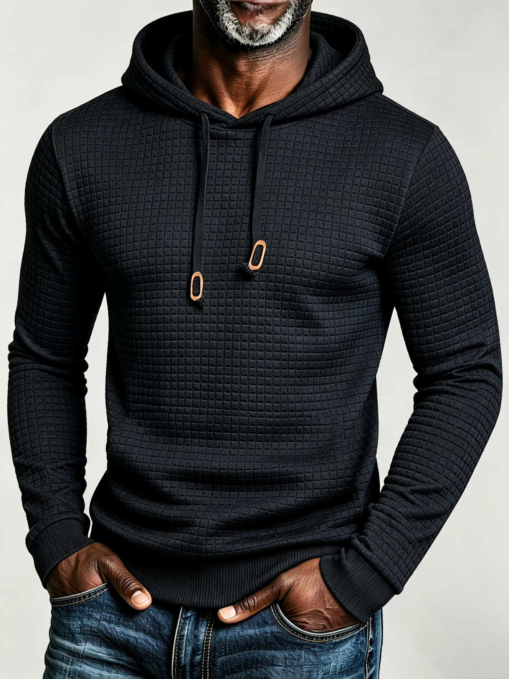comfort pullover hoodie Men Comfort Waffle Textured Pullover Hoodie, Long Sleeve Casual Sweatshirts, Daily Menswear Tops