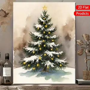1pc Modern & Traditional Artificial Christmas Tree Wall Art with LED Lights & Snowy Effect - Snow-Covered Branches, Easy Hook Installation, Wrapped Canvas Frame - Holiday Decor for, Office, Perfect Christmas/Easter/, 2D Flat, Perfect for Room Decor
