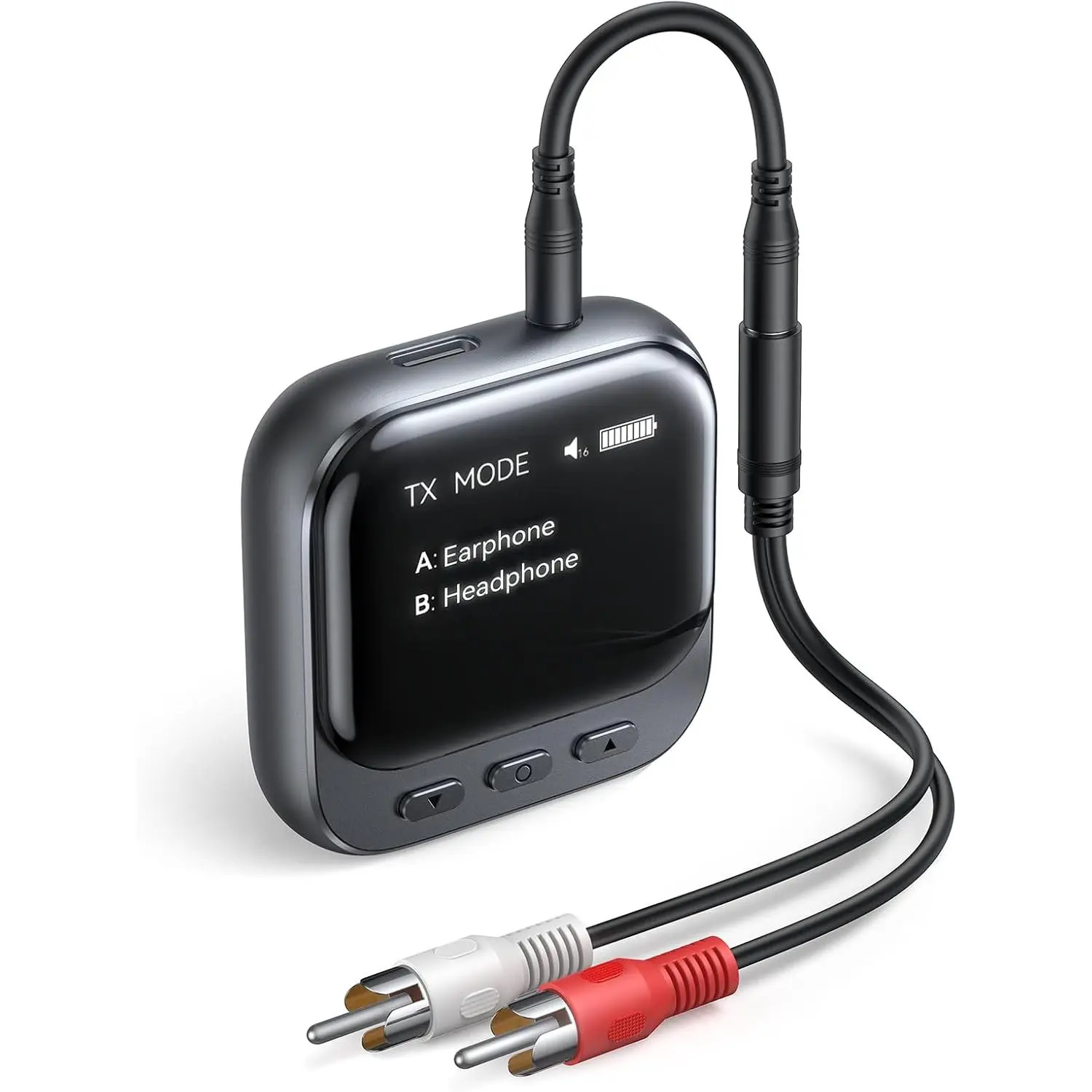 Bluetooth 5.4 Dual Mode Transmitter Receiver - Compact Unit with OLED Display, 3.5mm AUX Jack Adapter, 400mAh Battery (30H Life), 3x More Stable Connection, 60 Volume for 2 AirPods/Headphones, Road Trips Flight TV Essential, Oled Screen, Car, Customer Ser
