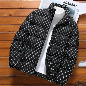 Men's winter casual loose multifunctional cotton jacket with unique black pattern design
