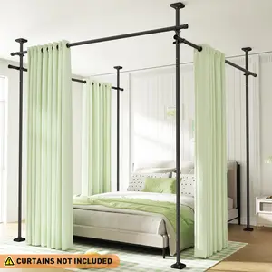 Room Divider Curtain Rod - Adjustable 4-10ft Heavy Duty Room Divider Curtain Rod | No Drilling Wall Divider for Room Separation | Freestanding Tension Curtain Stand 28-171 inch Wide Partition Space Separator