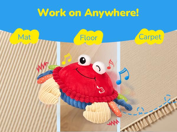 Hahaland Musical Crab Plush Toy-48 Songs & Repeat what you say-Crawling Musical Dancing Walking Moving Bouncing Learning Crab-Sensory Toddler Toys for Birthday 0-3 Months/6-12 Months Easter Basket Stuffers