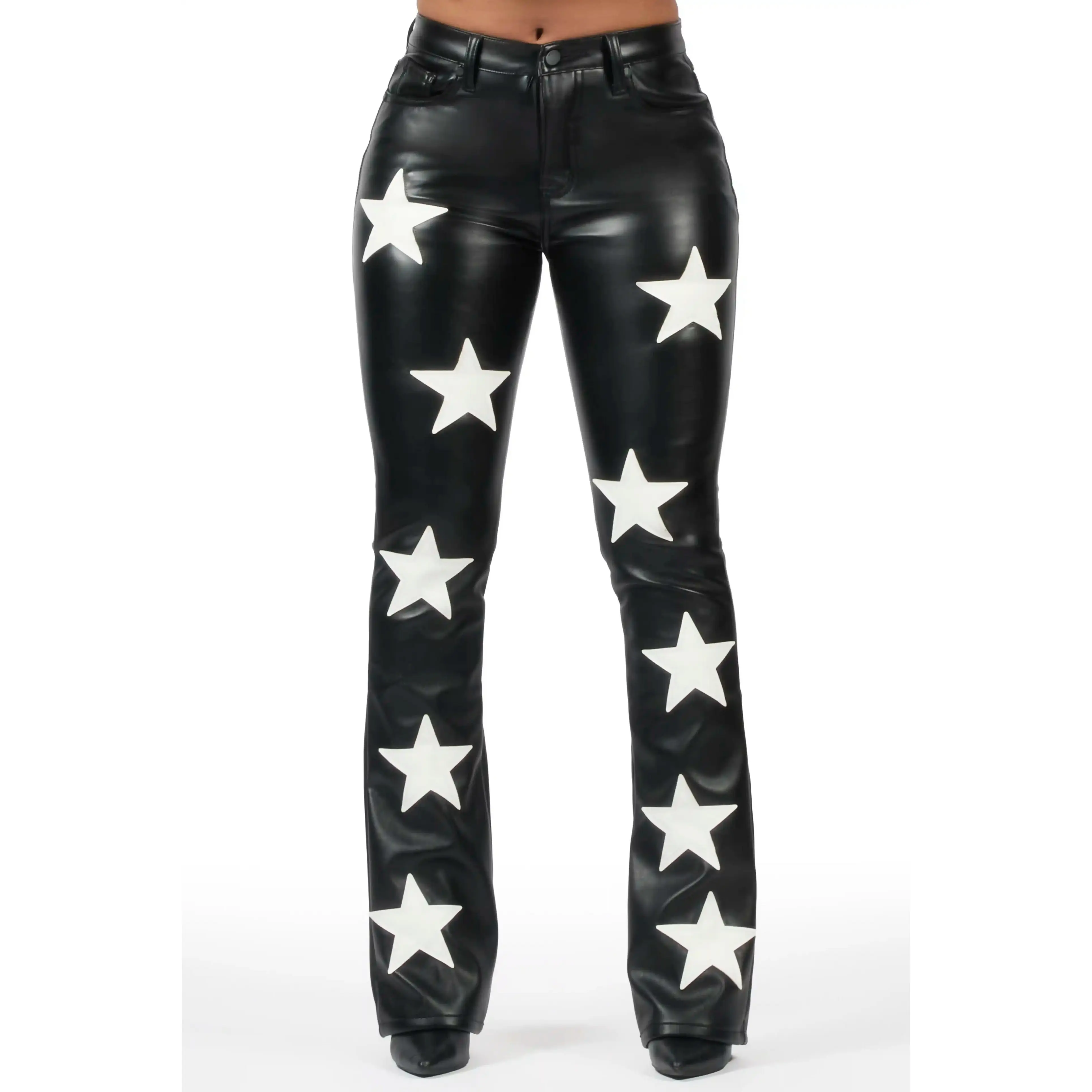Takera Black PU Stacked Flare Pant