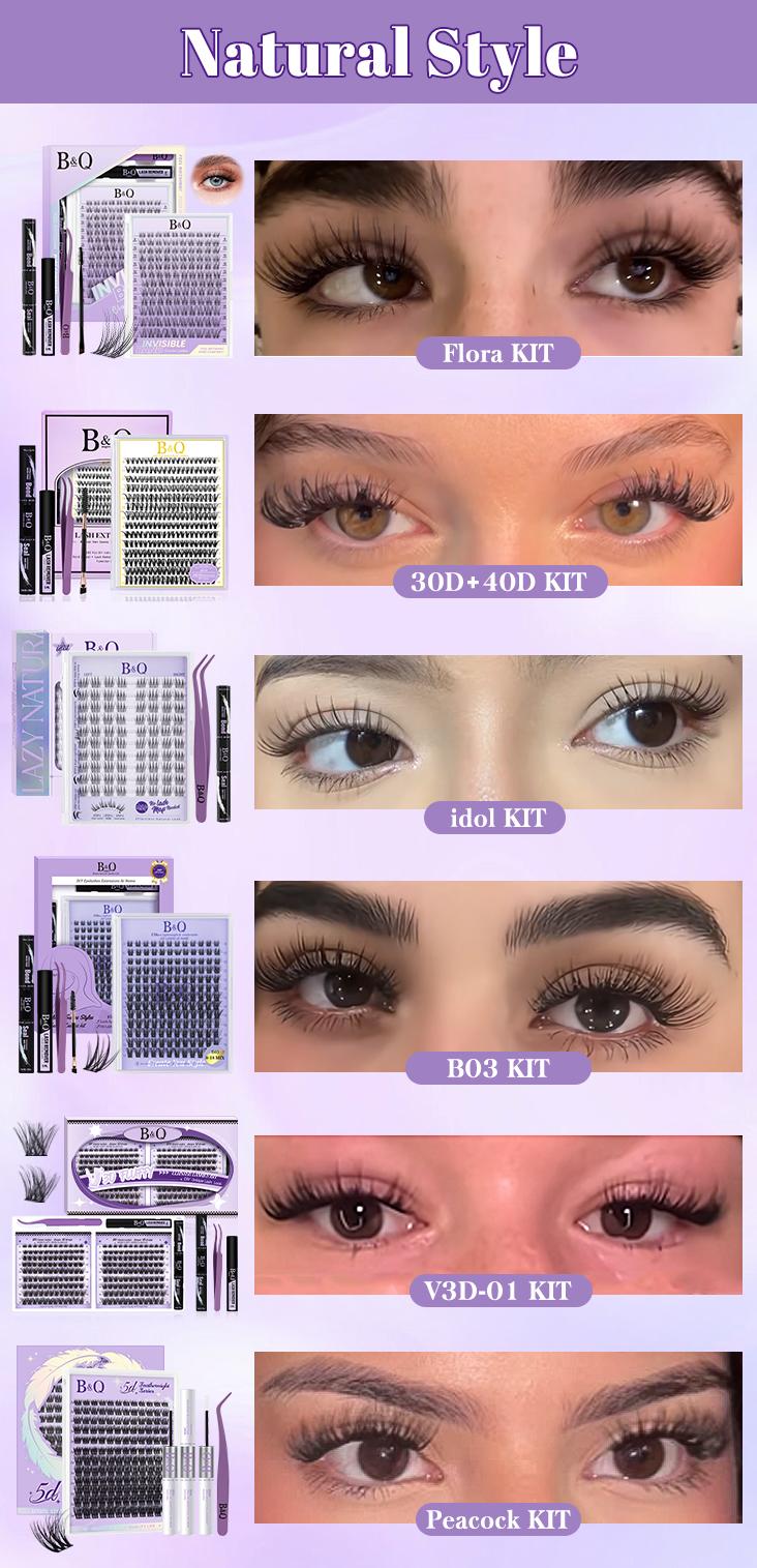 B&Q Flora Kit l Airy Natural Wispy Look,Featherlight Weightless Feel,C Curl Invisible Band 8-18mm Beginner Friendly DIY Eyelash Extensions at Home Makeup Cosmetic Feb Stockup