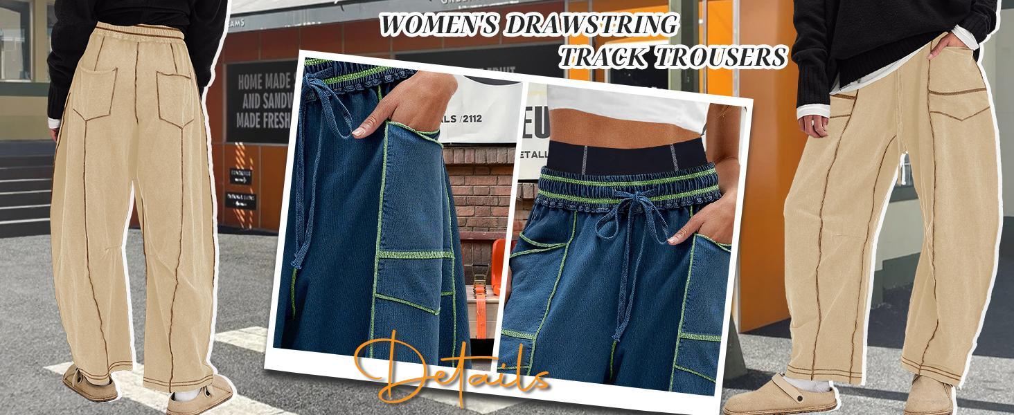 SCUSTY Womens Barrel Sweatpants High Waisted Wide Leg Pants Drawstring Athletic Baggy Pants Lounge Sweats