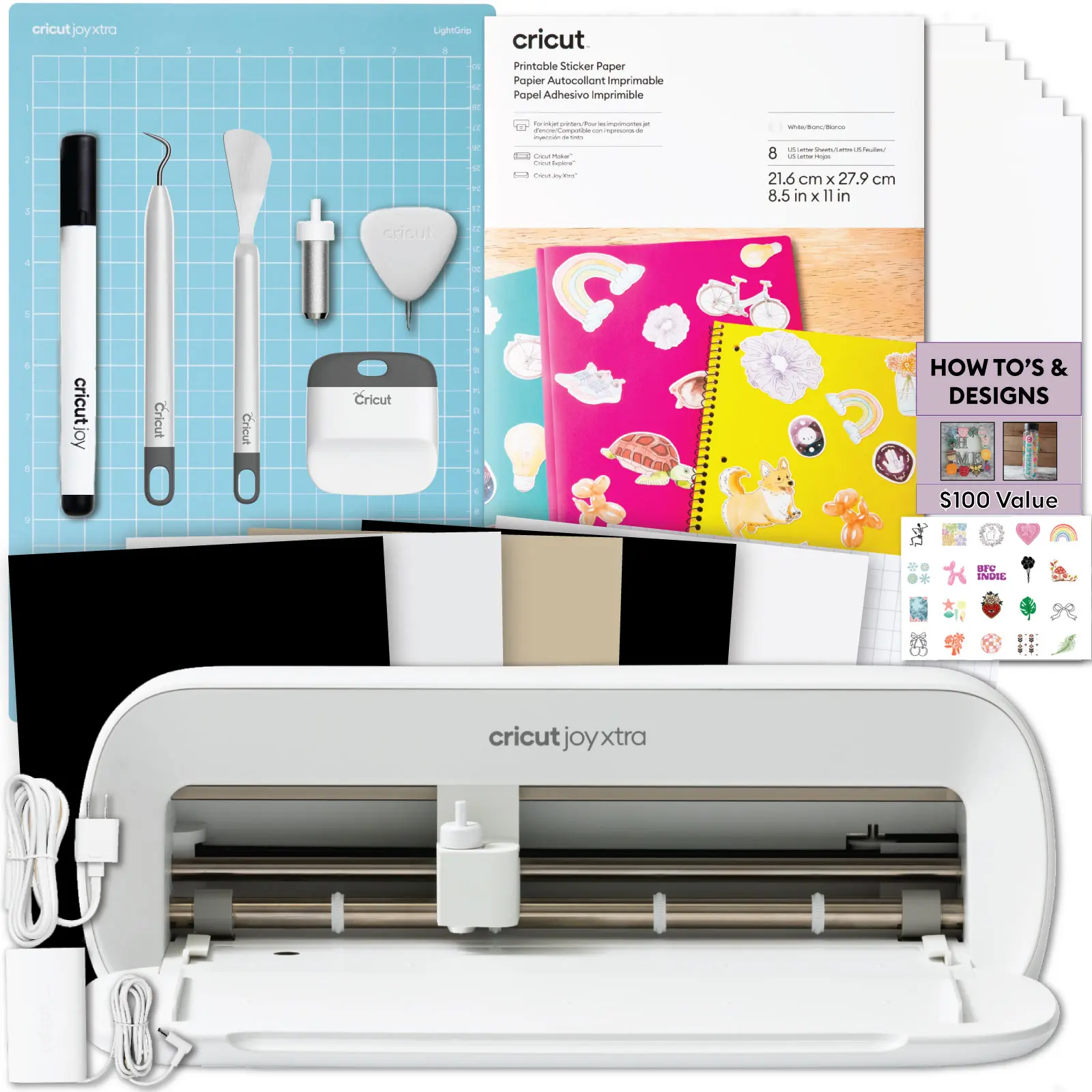 Cricut Joy Xtra Cutting Machine with Printable Sticker Paper Bundle - Sticker Making Kit with Craft Die-Cutting Machine - DIY Planner Stickers, Classroom Rewards and Laptop Case Decals