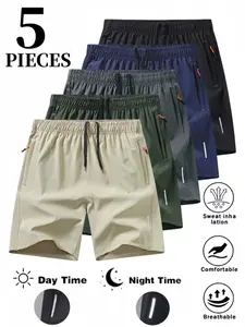 Men’s casual minimalist running shorts—comfortable athletic shorts for summer outdoor fitness; quick-drying and relaxed fit with zippered pockets and a slightly stretchy elastic waistband with drawstring; suitable for gym workouts and training.