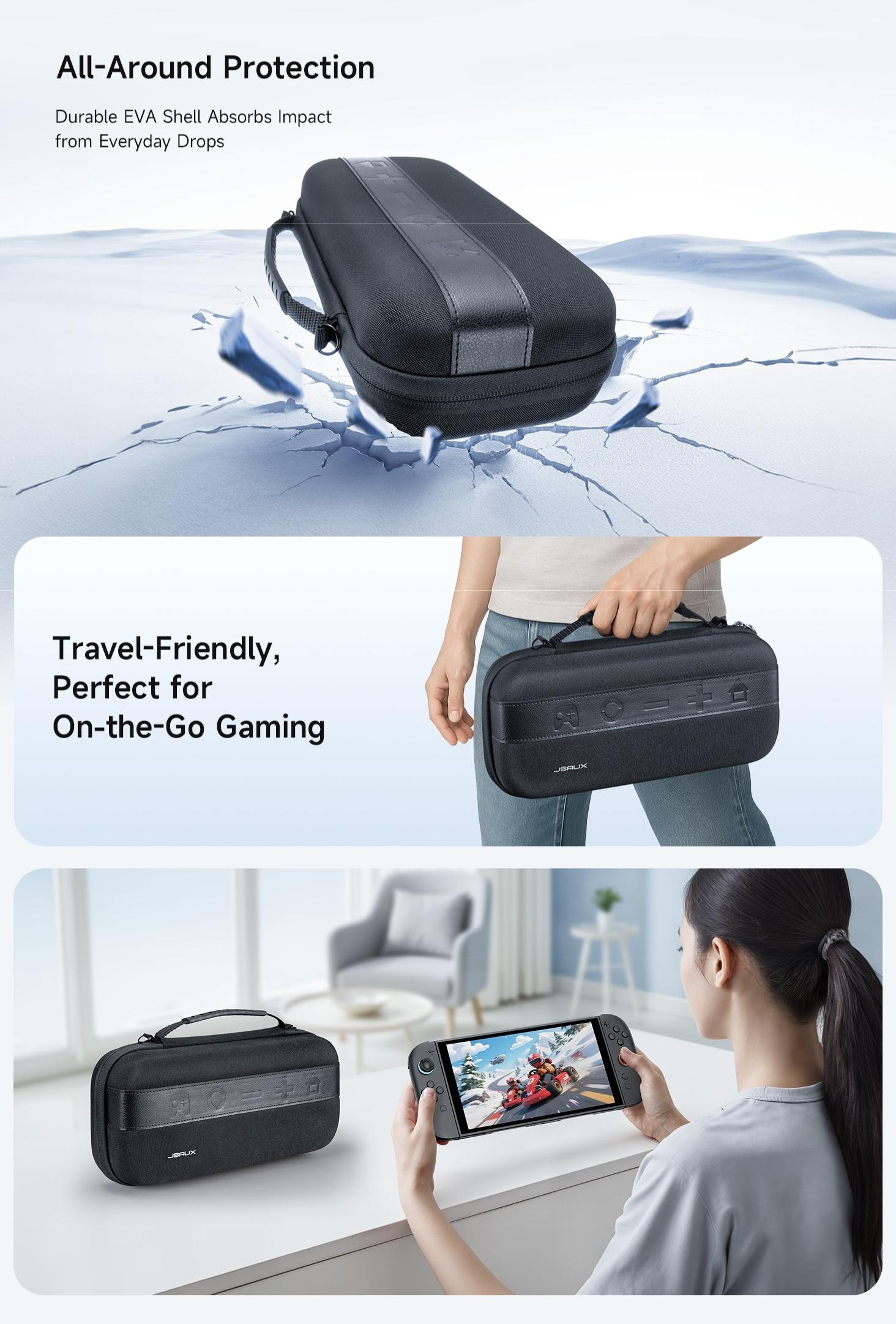 JSAUX Carrying Case for Nintendo Switch 2 (2025), Large Capacity Hard Shell Travel Case with 20 Game Card Slots, Storage Bag for Switch 2 and Accessories | Portable & Durable Protective Shell – Black