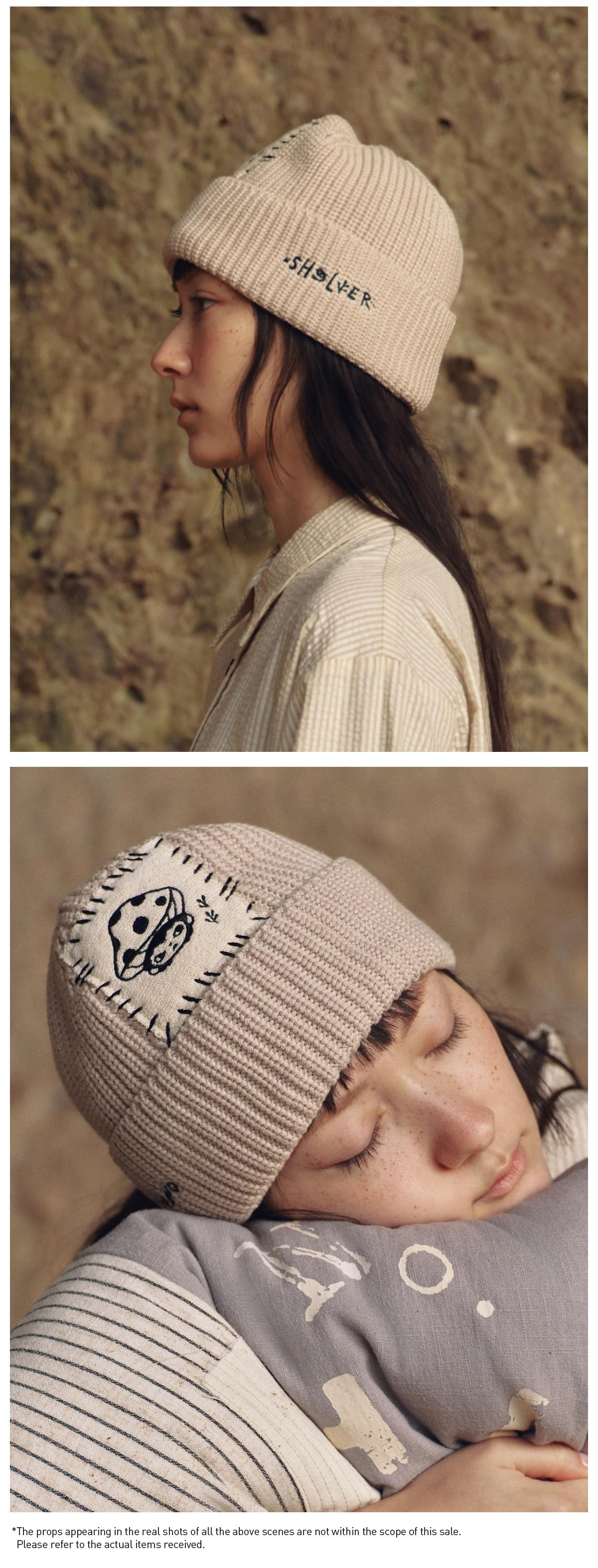 POP MART Hirono Living Wild-Shelter Earthenware Embroidered Beanie Light Grey