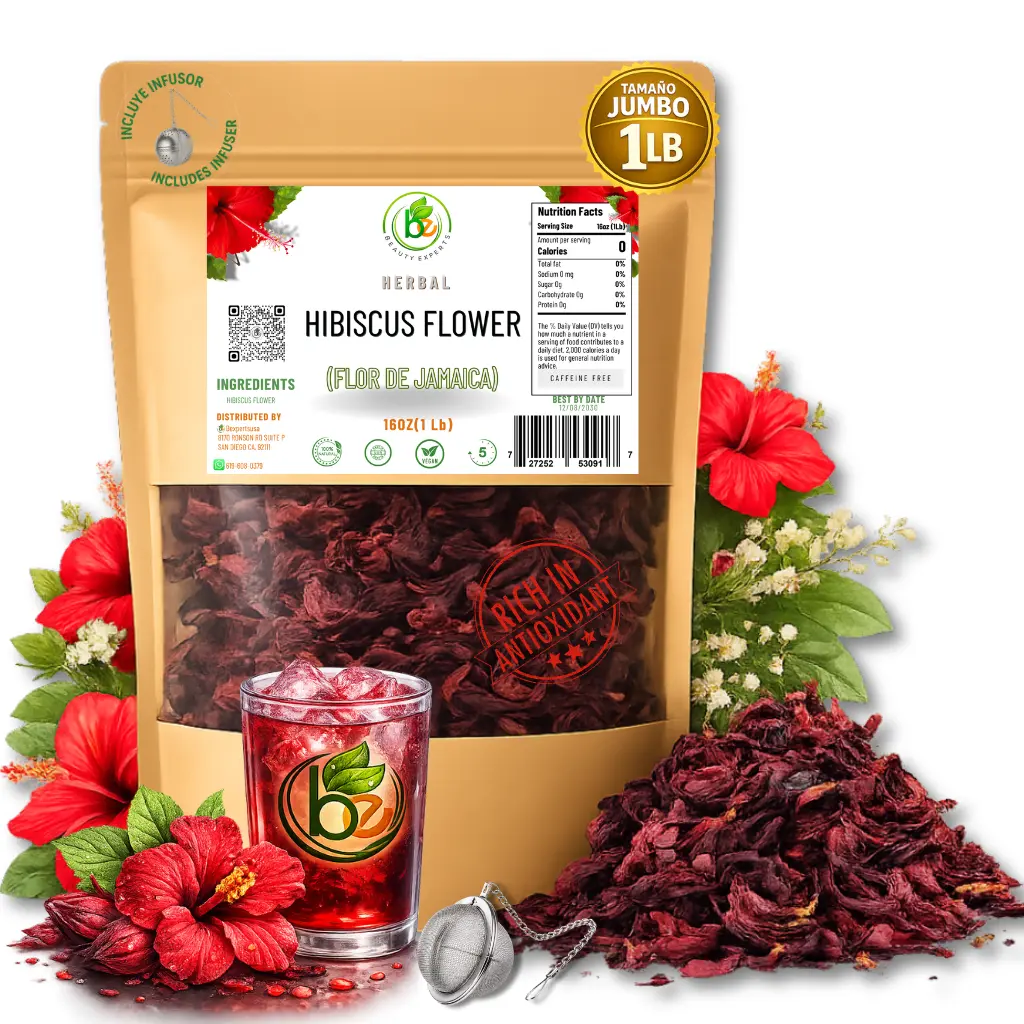 VIRAL Jamaica Flor – 100% Natural Loose Leaf Hibiscus Tea – 16 oz (1 lb) – Dried Hibiscus Flower Petals – Caffeine-Free – Rich in Antioxidants – Vegan, Non-GMO – Supports Digestion & Hydration – Includes Tea Infuser / Incluye Infusor