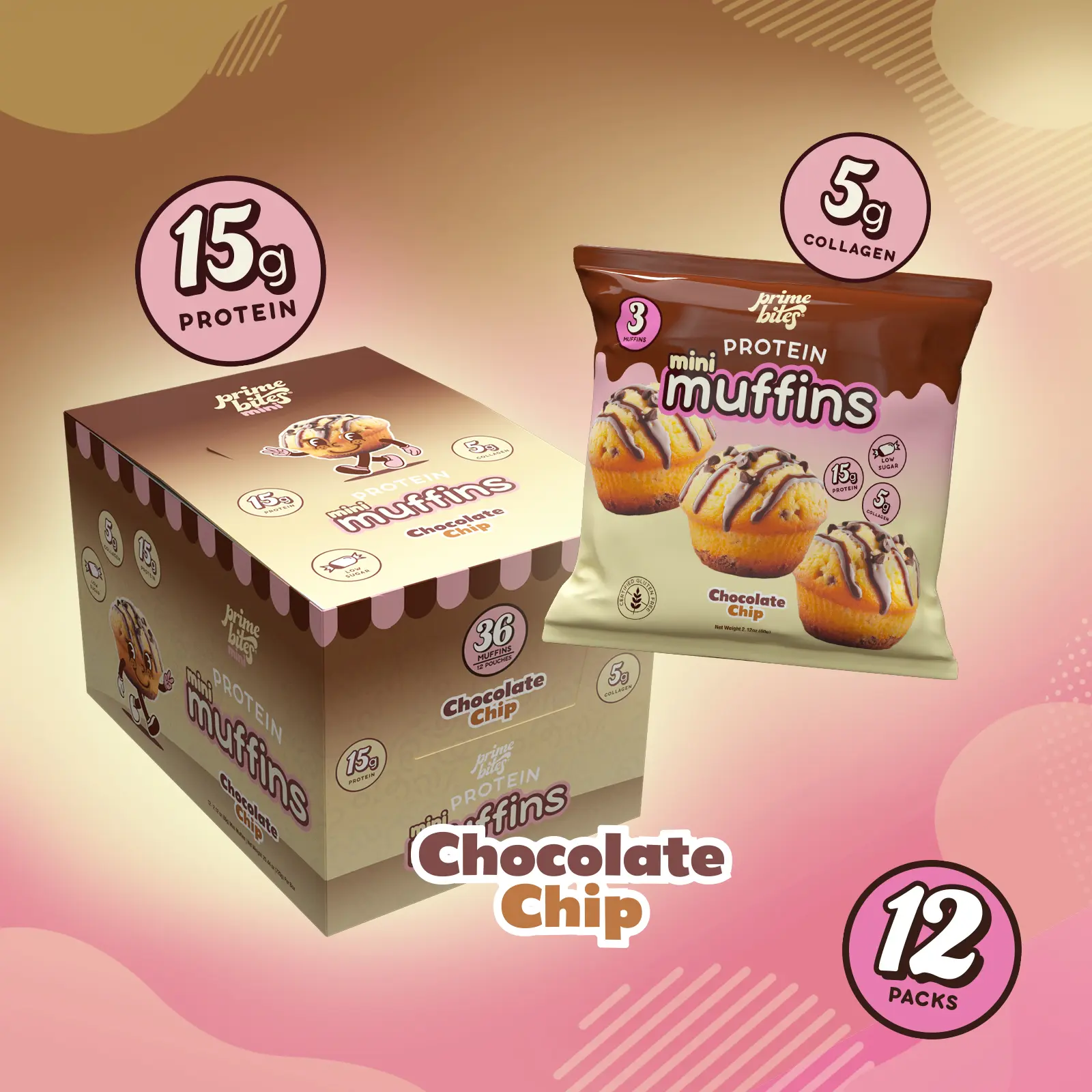 NEW Chocolate Chip Prime Bites Protein Mini Muffins - 15g Protein, Low Sugar, 5g Collagen
