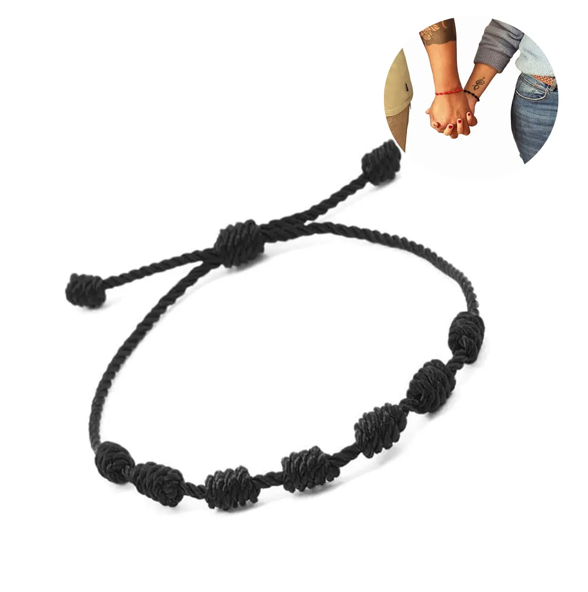Adjustable Cord Bracelet with 7 Knots - Protection, Evil Eye & Good Luck Bracelets for Women, Unisex Fashion Jewelry Accessory