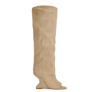 Viv Peep Toe Wedge Knee High Boots (Nude)- FINAL SALE