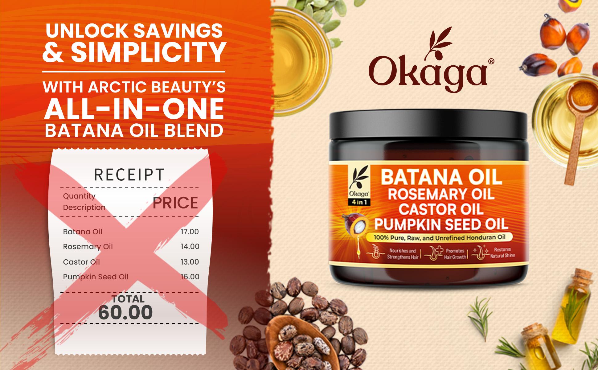 Okaga Hair Growth Set - 100% Organic & Natural Batana Oil with Rosemary, Castor, & Pumpkin Seed Oil - 4 in 1 Hair Growth & Scalp Health Support - (2 x 5 oz)