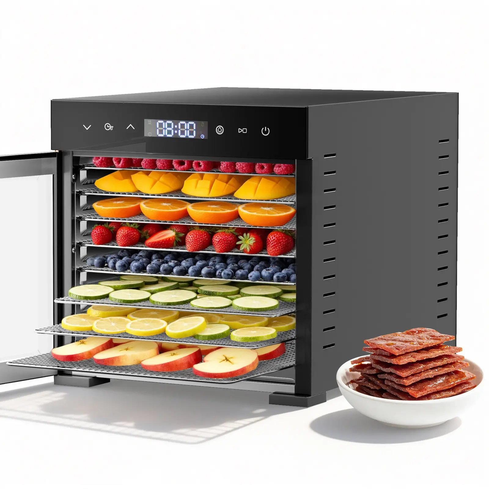 500W Food Dehydrator Home Appliances for Kitchen Use - 8 Large Stainless Steel Trays, Adjustable 185°F Temp, 48H Timer, Built-in Light, for Fruit, Meat, Herb (Metallic), Dryer For Fruit
