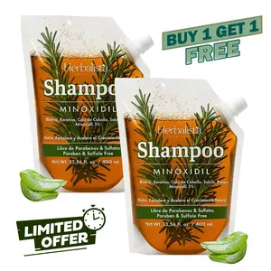 [Buy 1 Get 1 Free] Herbalista Viral Herbal Shampoo + Minoxidil 400ml (13.5 fl oz) Each - With Real Pieces of Rosemary- Fortalece, Regenera, Acelera Crecimiento – 100% Natural & Handcrafted Haircare Aloevera