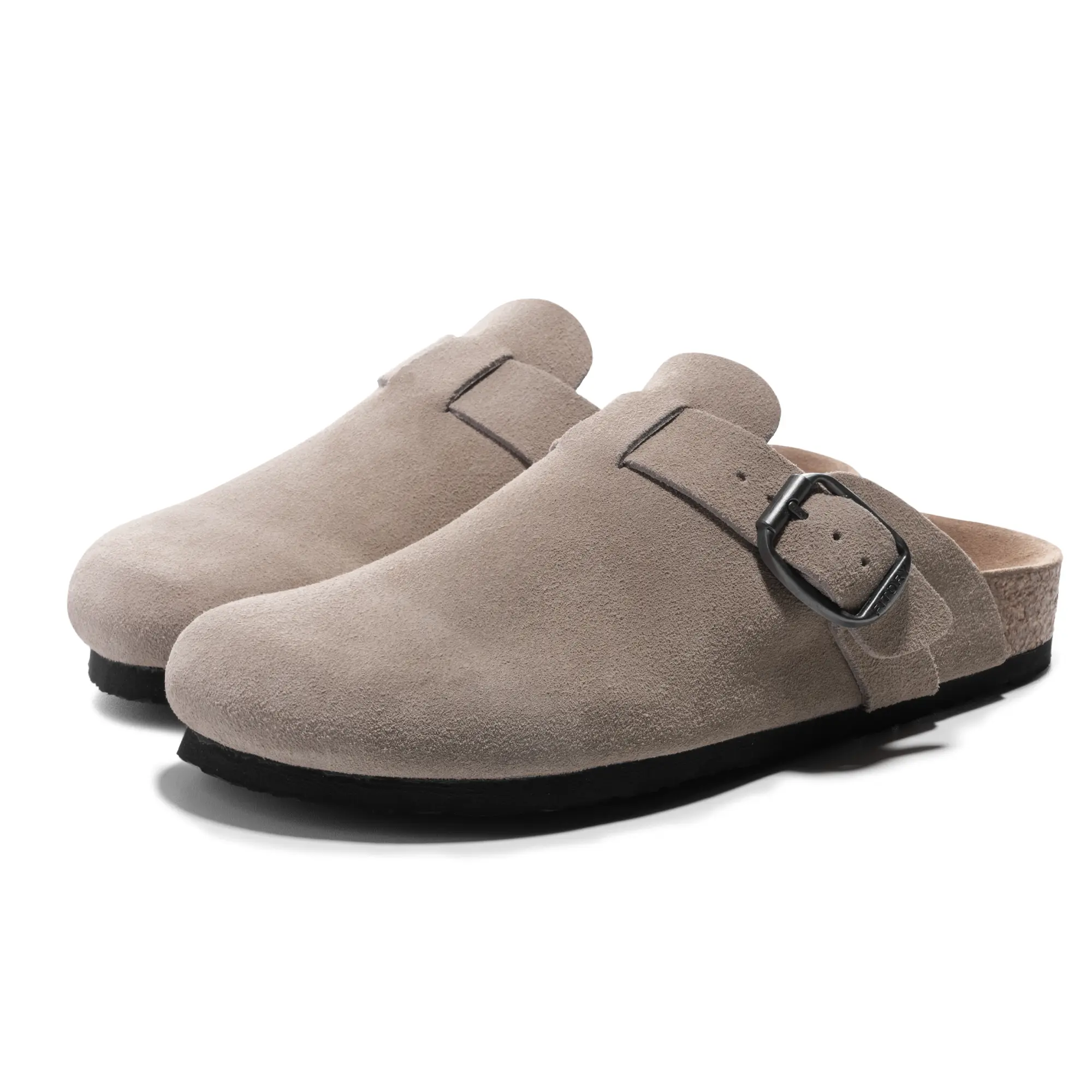 FITORY Breathe I Men’s Suede Leather Clogs, Cork Footbed, Adjustable Strap, Round-Toe (US 7–14)【Check Measurements Carefully】
