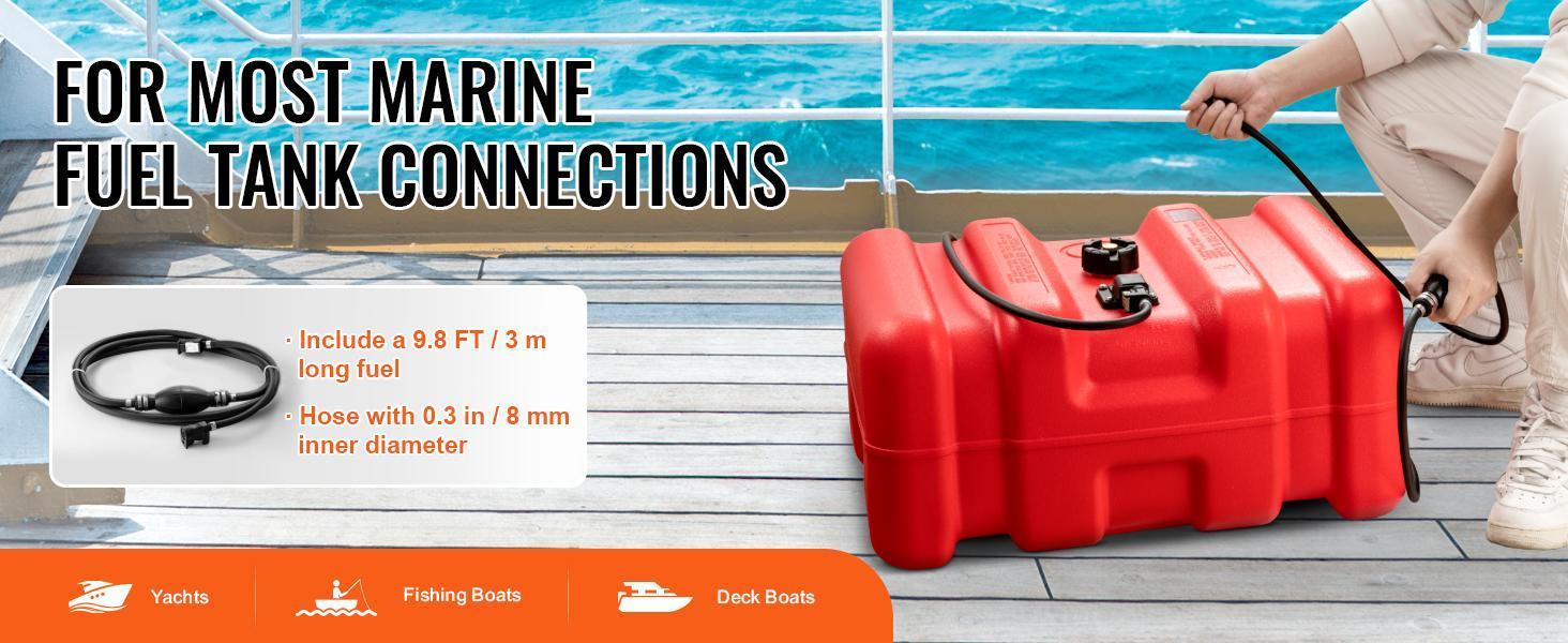 VEVOR Marine Fuel Tank, Max 14.53 Gallon/55L, Portable Boat Fuel Gas Tank for Outboard Engine Boats, Plastic Outboard Marine Boat Fuel Tank with Hose, Easy to Carry for Yacht, Fishing Boat, Deck Boat