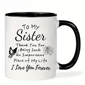 "To My Sister" Floral Ceramic Coffee Mug Meaningful Sisterhood Gift for Birthday Christmas Beautiful Flower & Butterfly Art Tea Cup 11oz