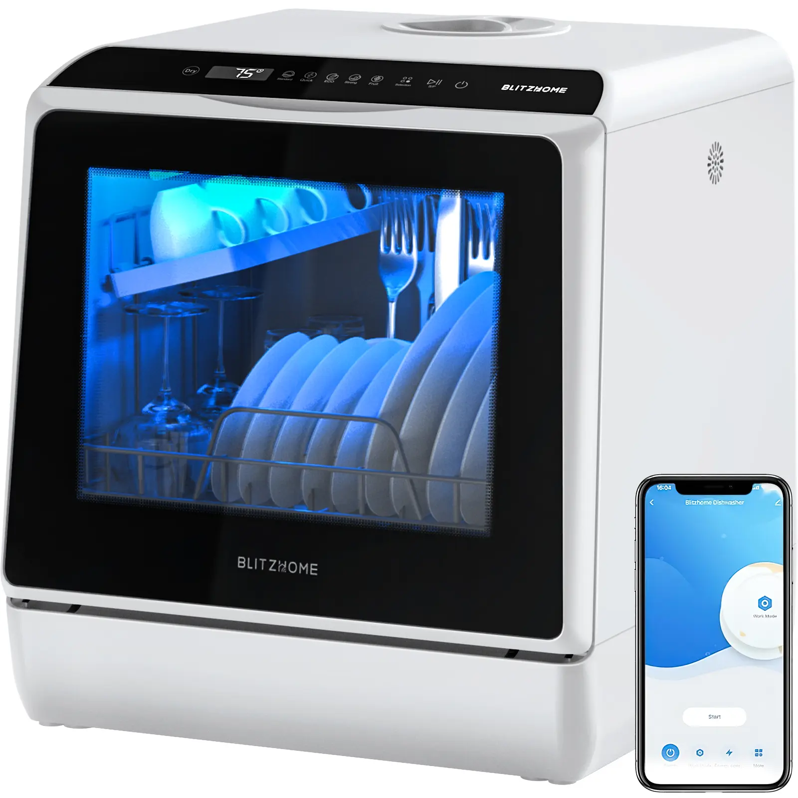 [Summerwins] Countertop Dishwasher, BLITZHOME WiFi Smart App Control 6 Programs Portable Mini Dishwasher with 5L Built-in Water Tank, 360° Dual Spray, High-Temp & Dry, Delay Start, Compact Tabletop Dishwashers for Kitchen, Apartment, Camping, RV