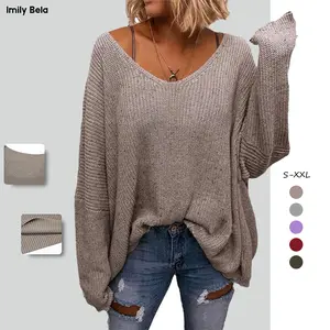 Imily Bela Women's Oversized V-Neck Sweater | Slouchy Loose Fit Long Sleeve Knit, Soft & Comfy Pullover Top