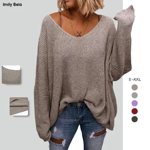Imily Bela Women's Oversized V-Neck Sweater | Slouchy Loose Fit Long Sleeve Knit, Soft & Comfy Pullover Top